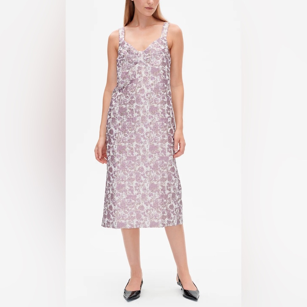AMNEH DRESS Floral Midi Dress in Color Golden Purple Rose